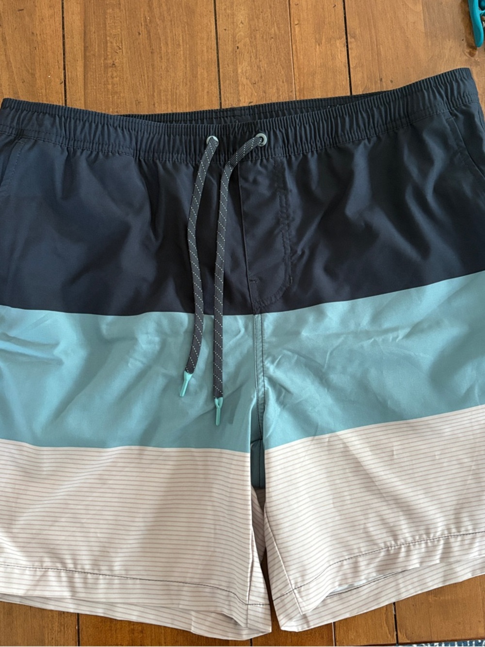 Eddie Bauer Navy, Aqua & White Colorblock Swim Shorts